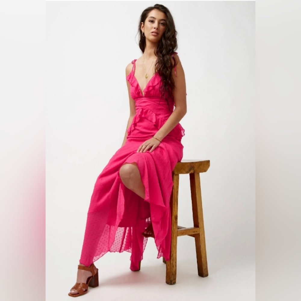 David Buffalo | Carey Women's Ruffled Corset Dress in Fuchsia | maxi dress